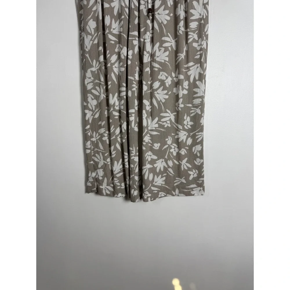 Boho AGB Womens PM Wide Leg Pants Taupe White Floral Smocked Rayon 5481D0G NEW